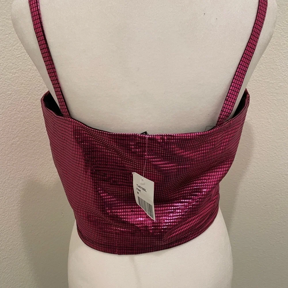 NWT Women’s M Medium  FORE Collection Disco Crop Top Shimmer Pink Black​​​​​​ - Picture 8 of 9
